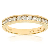 0.5ct Round Diamond Channel Set Half Eternity Ring in UK Hallmarked 9ct Yellow Gold